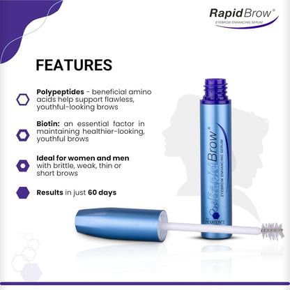 RapidBrow Enhancing Serum 3 mL - Hydrating Serum for Visibly Thicker-Looking Brows with Hexatein 2 Complex